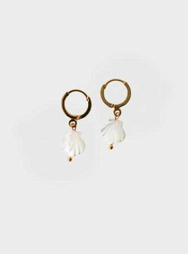 Pearly Shell Huggie Hoop Earrings - Gold