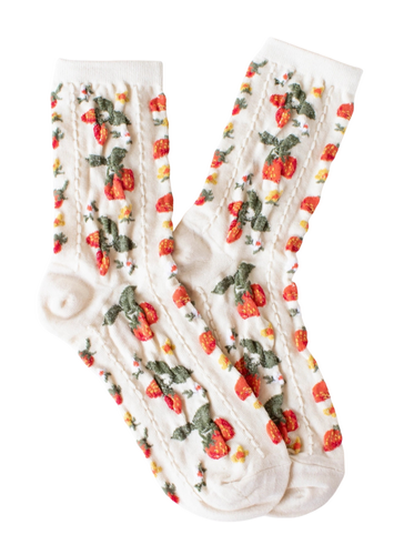 Vintage Strawberry Field Socks - Cream