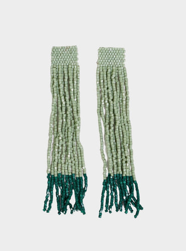 Ila Thick Stripe Mixed Luxe Beads Fringe Earrings - Mint/Evergreen