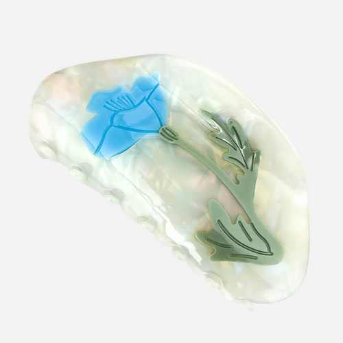 Blue Floral Irridescent Hair Claw Clip