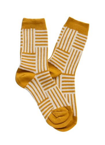 Woven Line Pattern Socks - Mustard/Ivory