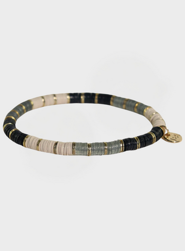 Stripe Gold Stretch Bracelet - Black