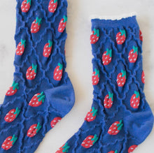 3D Strawberry Picnic Socks - Blue