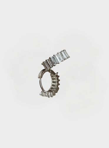 Lila Rectangle Stones Huggies- Silver