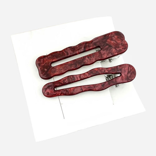 Stevie Acetate Hair Clips - Set of 2 - Ruby Marble