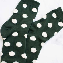 Polka Dots Puff Socks - Deep Green/Cream