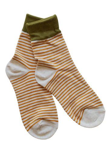 Two Tone Striped Socks - Olive/Marigold/Oatmeal