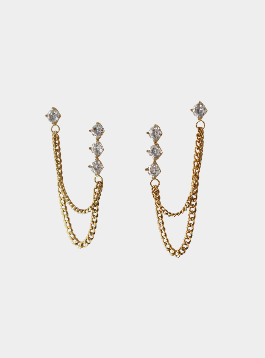 Bree Double Piercing Chain Earrings - Gold
