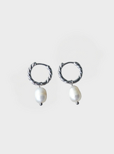 Twisted Hoop Pearl Earrings - Silver