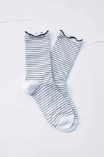 Lena Ruffle Striped Crew Socks - White
