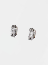 Celeste Huggie Hoop Earrings - Silver with White Zirconia