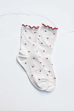 Mini Heart Ruffle Socks - Ivory/Red