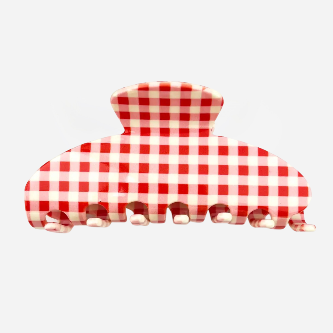 Millie Checked Claw Clip - Red