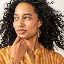Zoe Leaf Threader Earrings - Brass
