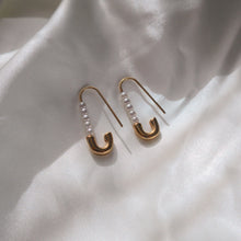 Safety Pin Pearl Earrings - Gold