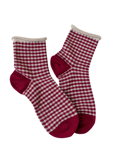 Picnic Mid Crew Socks - Cherry Red