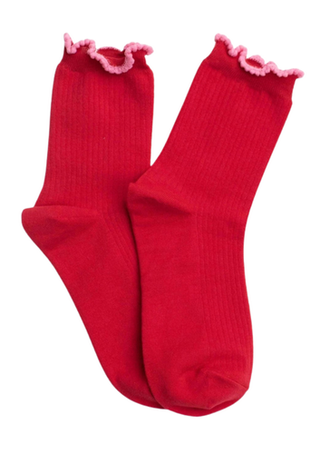 Francis Ruffle Socks - Red/Pink