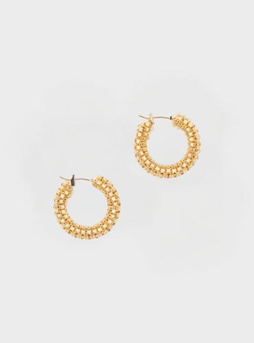 Isabella Small Beaded Hoop Earrings - Gold