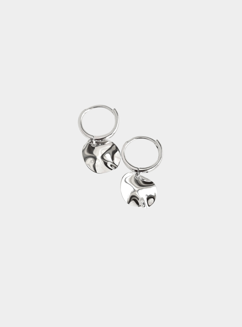 Wavy Disc Hoop Earrings - Silver