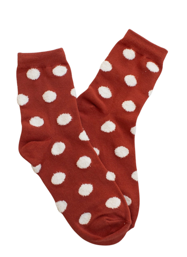 Polka Dots Puff Socks - Brick/Cream