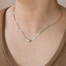 Mini Heart Herringbone Chain Necklace - Silver