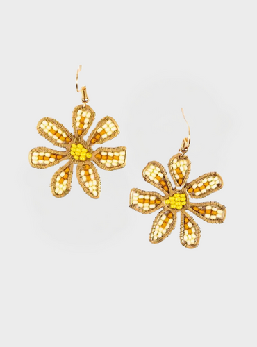 Daisy Bead Earrings - Cream/Mustard