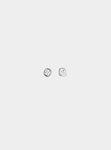 Mini Square Bezel Stud Earrings - Silver