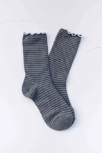 Lena Ruffle Striped Crew Socks - Grey