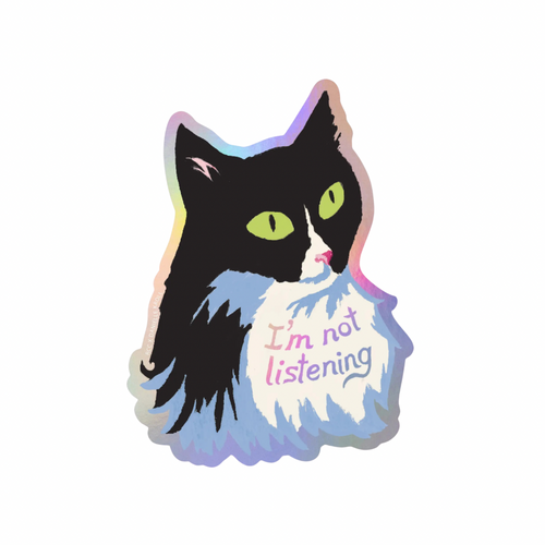 Not Listening Cat Holographic Vinyl Sticker