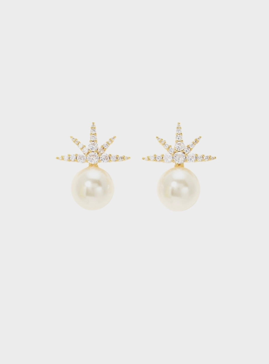 Etoile Star Pearl Stud Earrings - Gold