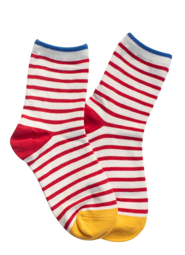 Tri-Colour Striped Socks - Red