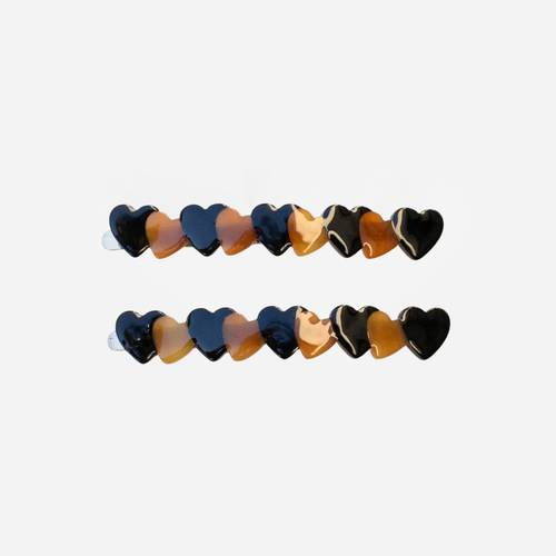 Eco Acetate Heart Hair Pins - Set of 2 - Black/Brown