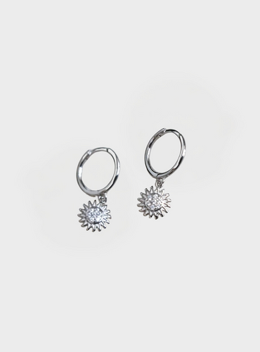 Sunflower Huggie Hoop Earrings - Silver