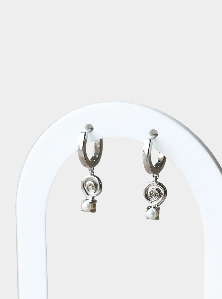 Spiral Pearl Earrings - Silver