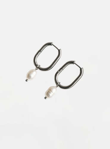 Raye Pearl Hoop Earrings - Silver