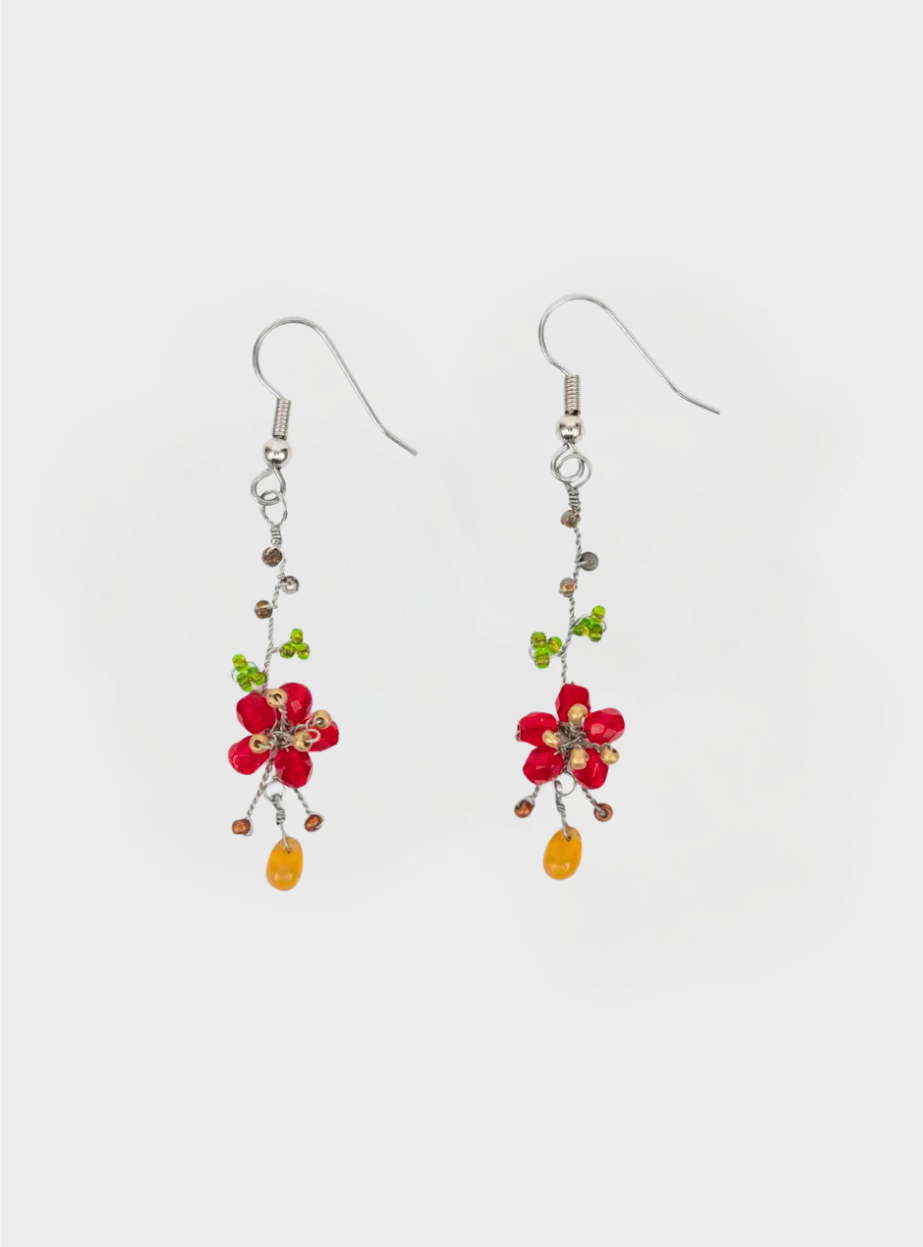 Willow Flower Earrings - Red