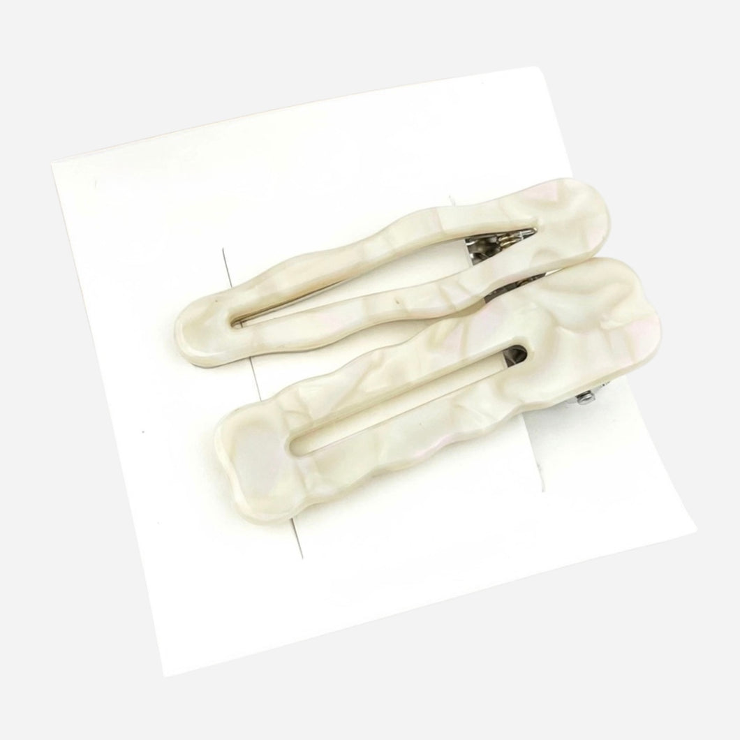 Stevie Acetate Hair Clips - Set of 2 - Ivory Marble