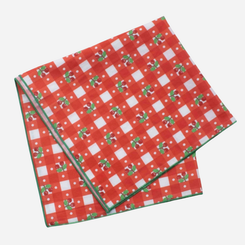 Gingham Cotton Square Scarf - Red Cherry