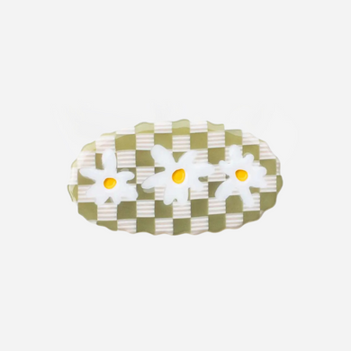Eco-friendly Acetate Daisy Hair Clip - Moss Check