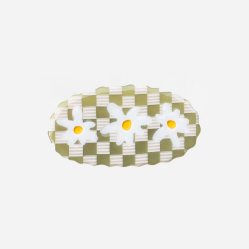 Eco-friendly Acetate Daisy Hair Clip - Moss Check