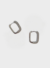 Rectangle Sparkle Hoop Earrings - Silver