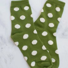 Polka Dots Puff Socks - Olive/Cream