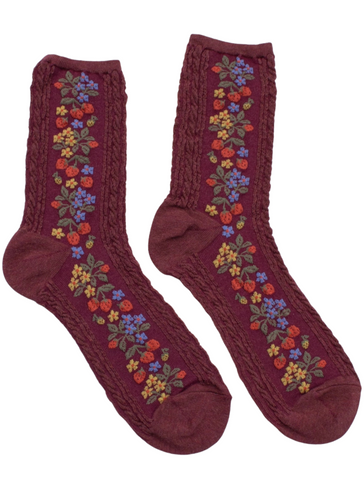 Vintage Strawberry Socks - Wine