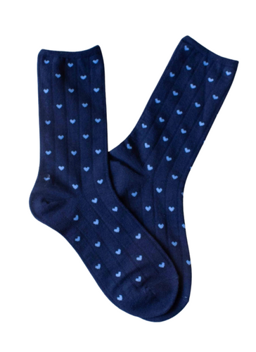 Mini Heart Crew Socks - Navy