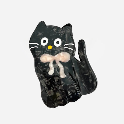 Cat with Bow Hair Claw Clip - Black
