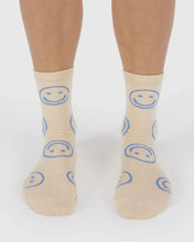 Crew Sock - Ecru Periwinkle Happy