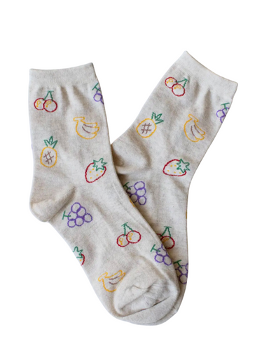 Fruit Sketch Socks - Oatmeal