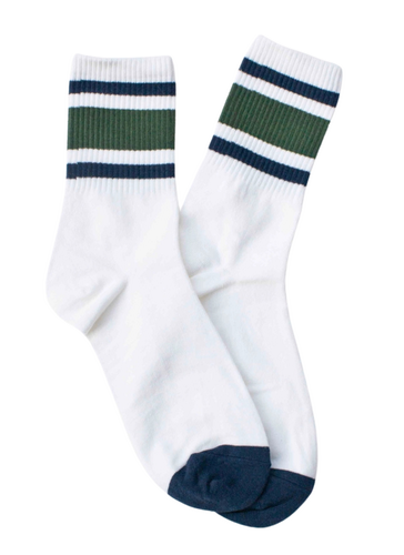 Unisex Athletic Stripe Crew Socks - Navy/Green