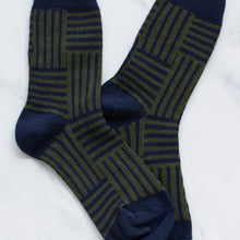 Woven Line Pattern Socks - Navy/Olive