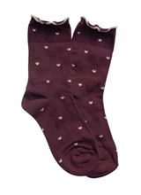 Mini Heart Ruffle Socks - Wine/Gold